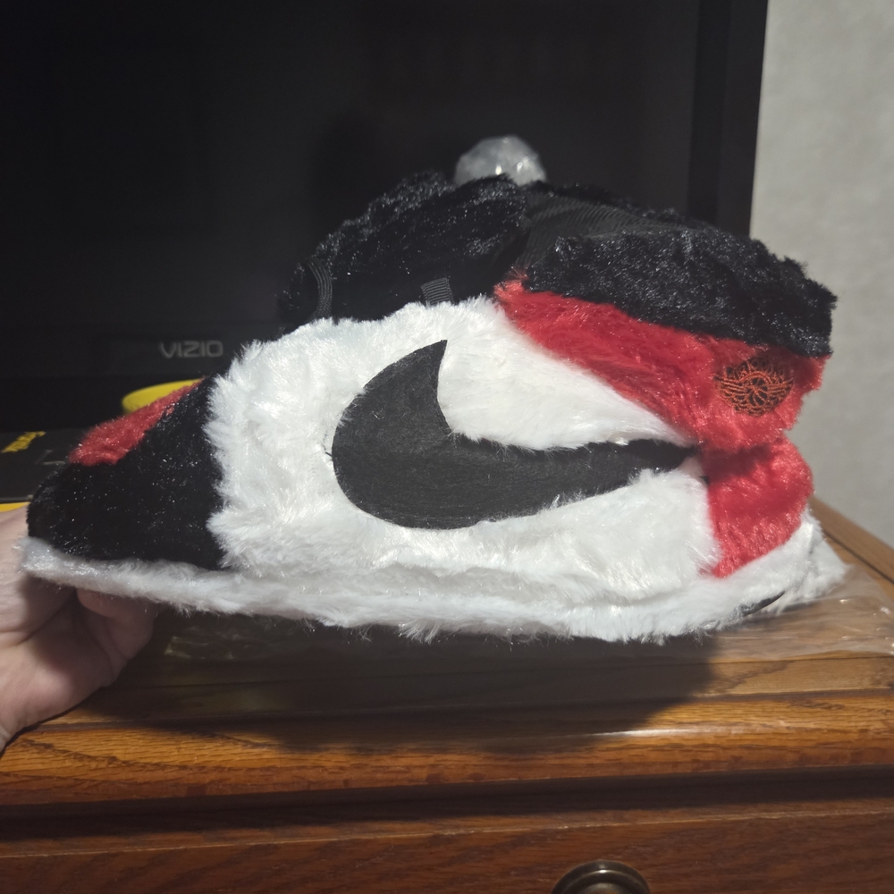 Stylish Fuzzy Black, White, and Red Slippers